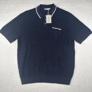 NEW Collars & Co Riviera Waffle Knit Polo Navy Sweater XXL Modal Cotton